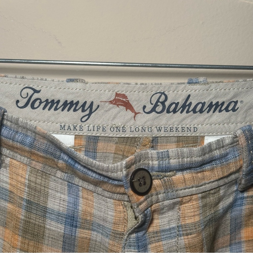 Tommy Bahama Linen Blend Summer Plaid Shorts Men’s 34 Casual Everyday Flat Front - Picture 7 of 14